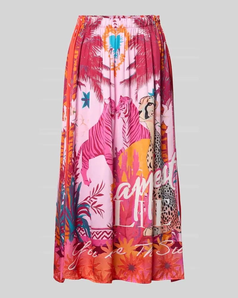 Miss Goodlife Midirock aus reiner Viskose mit Allover-Motiv-Print Rot