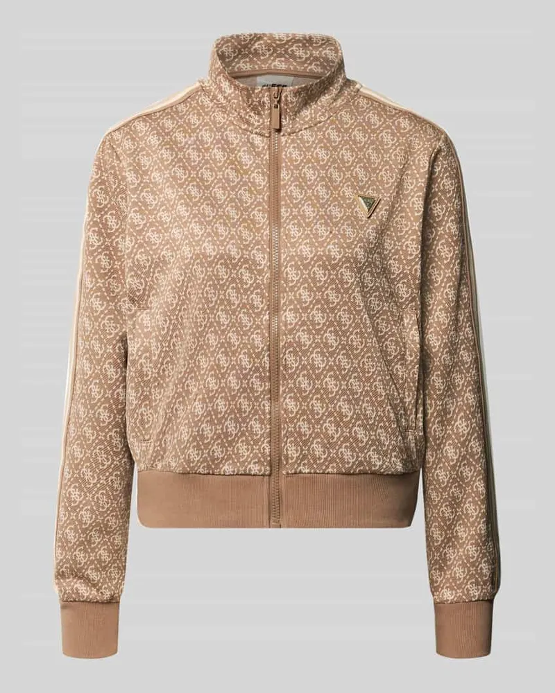 Guess Regular Fit Sweatjacke mit Allover-Logo-Print Camel