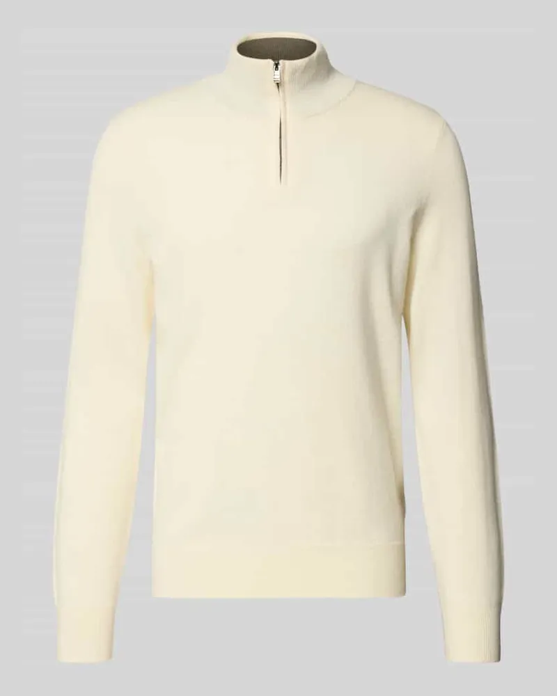 HUGO BOSS Regular Fit Troyer aus Schurwoll-Kaschmir-Mix Modell 'HEMARLO Weiss