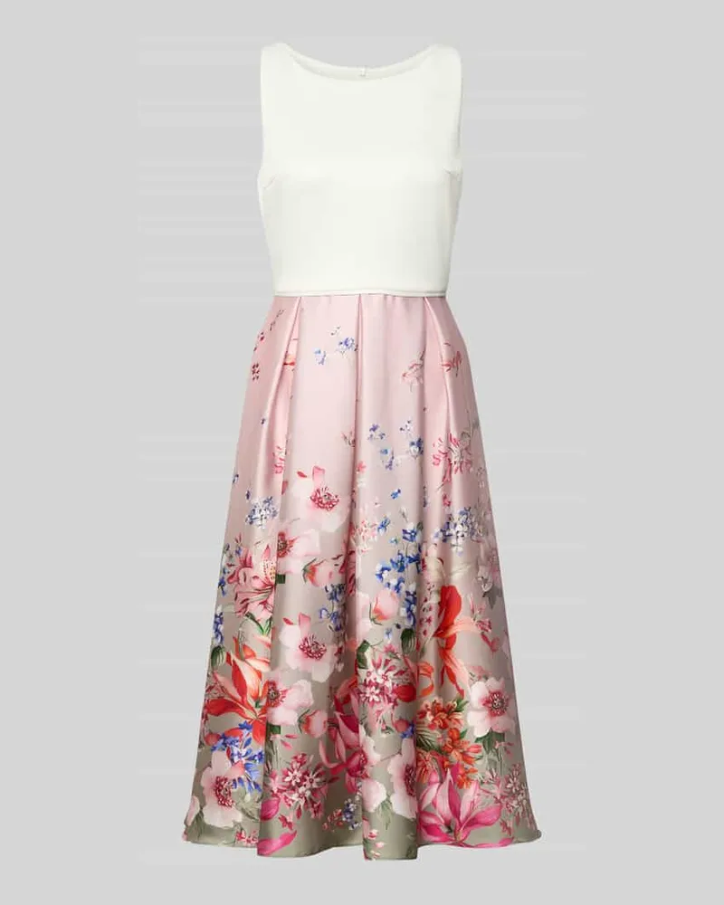 Swing Knielanges Cocktailkleid im Allover-Look Hellrosa