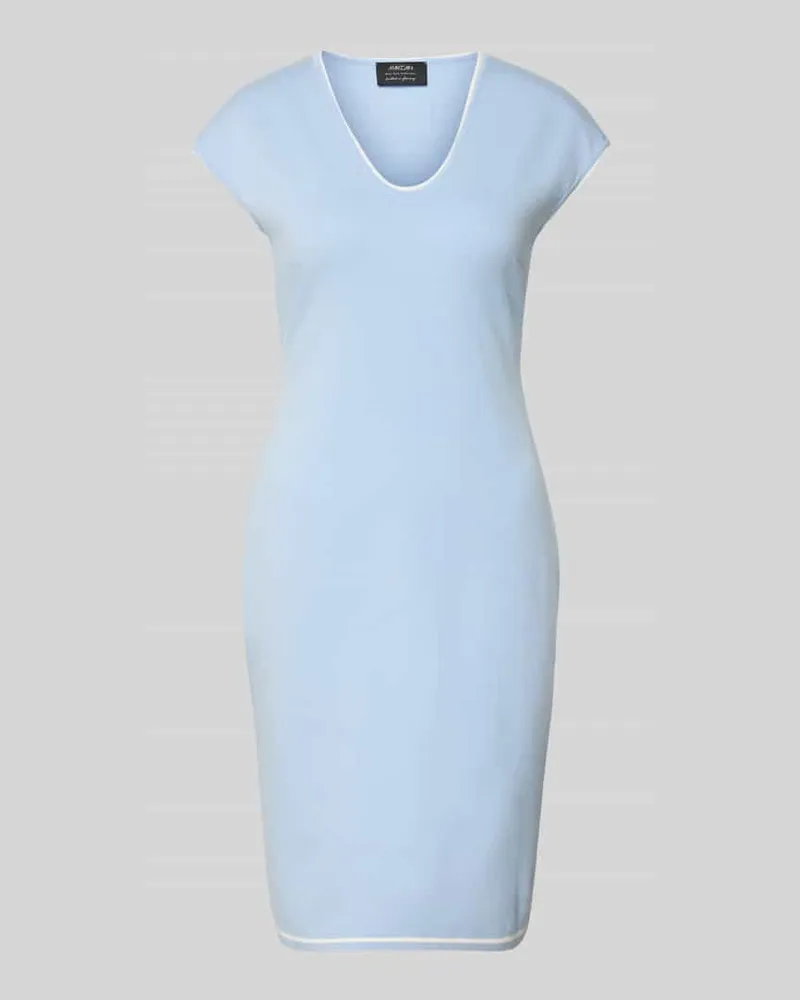 Marc Cain Knielanges Kleid aus Viskose-Mix mit Kontrastkante Hellblau