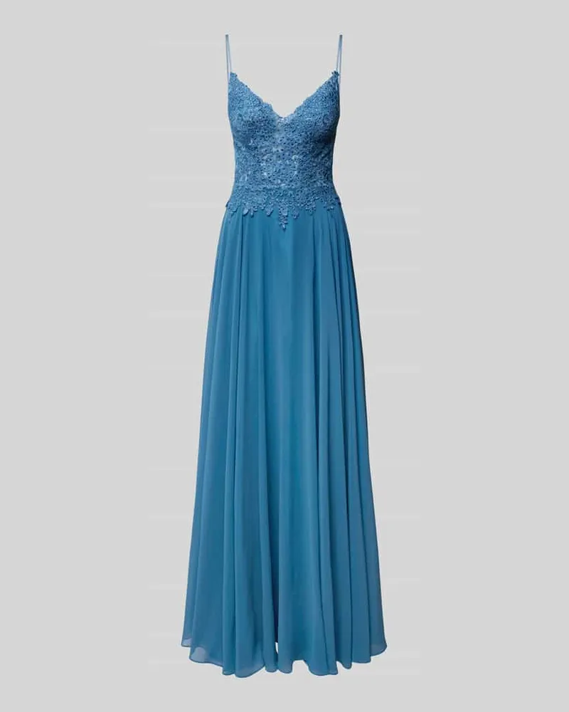 Mascara Abendkleid mit Spitzenbesatz Rauchblau