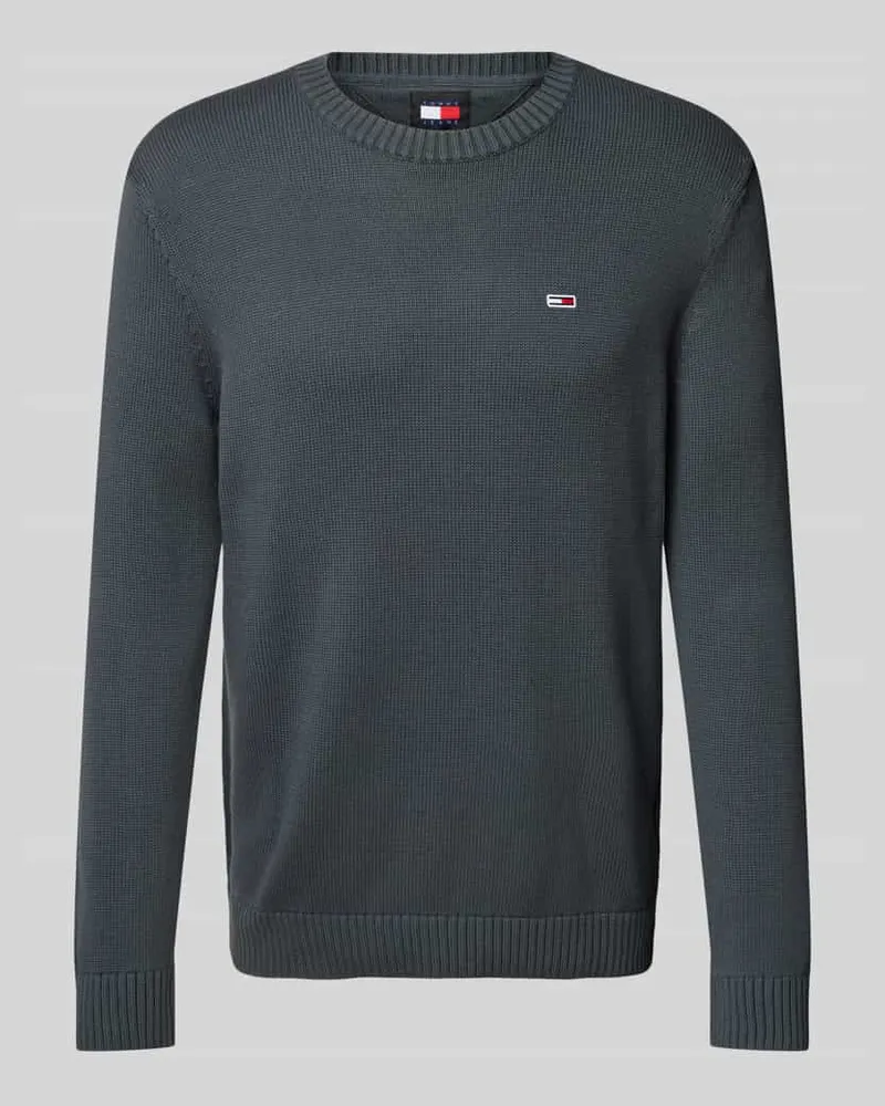 Tommy Hilfiger Slim Fit Strickpullover mit Logo-Badge Anthrazit