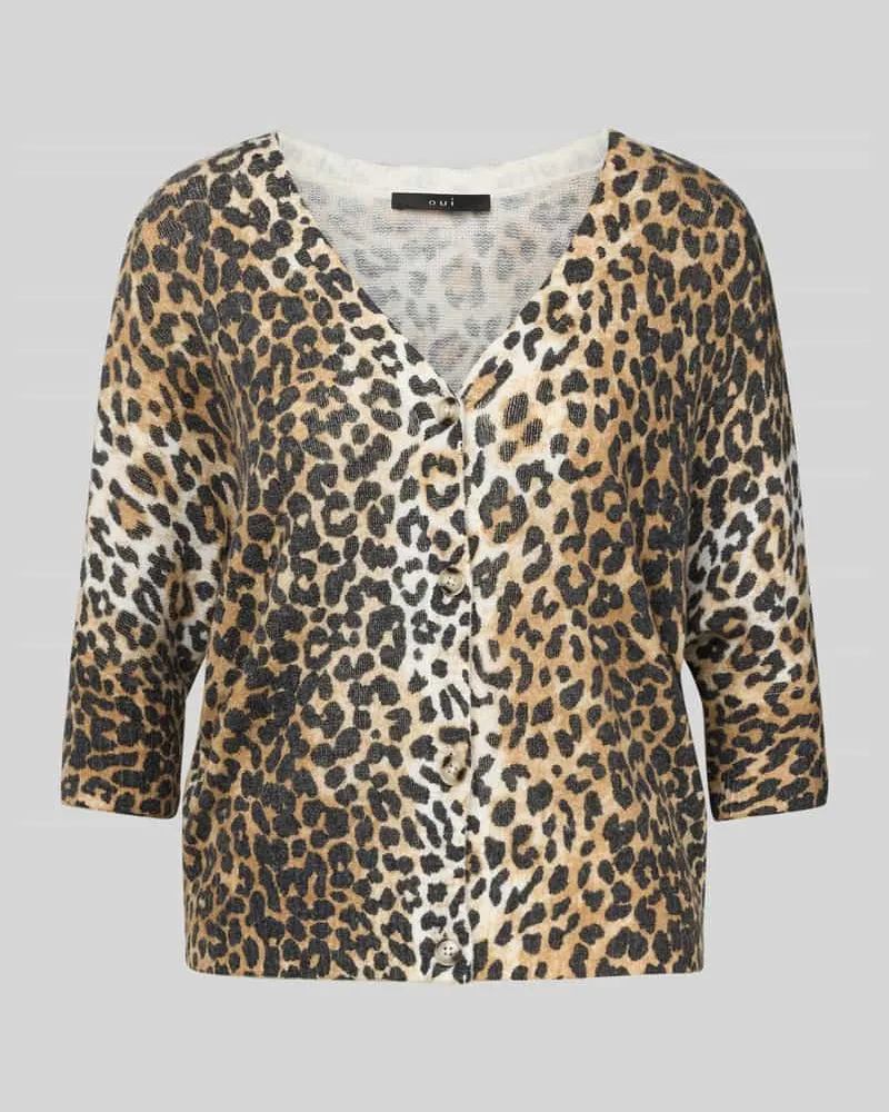 Oui  Strickjacke mit V-Ausschnitt und 3/4-Arm Camel