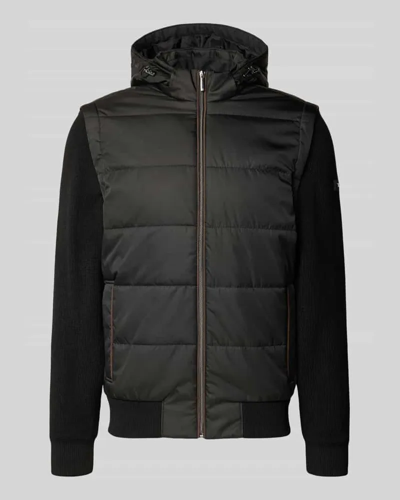 Bugatti Strickjacke mit gesteppter Frontkapuze Black