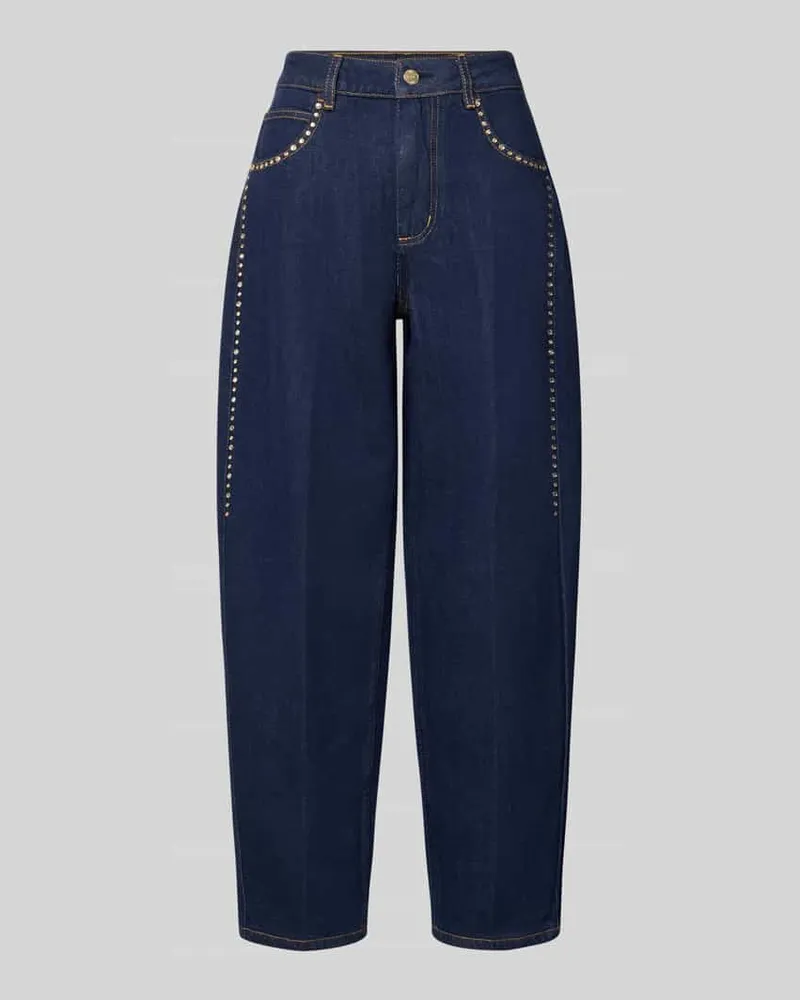 Liu Jo Barrel Fit Jeans aus reiner Baumwolle mit Strasssteinbesatz Dunkelblau