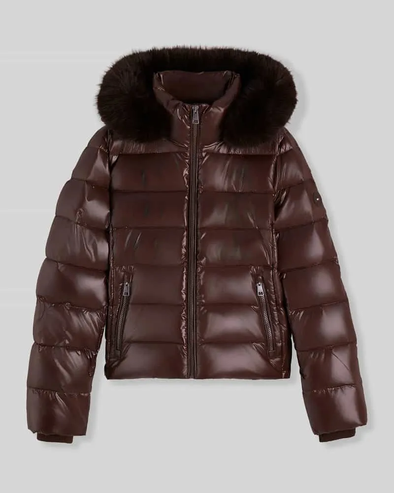 Tommy Hilfiger Regular Fit Puffer Jacket mit abnehmbarer Fellkapuze Dunkelbraun