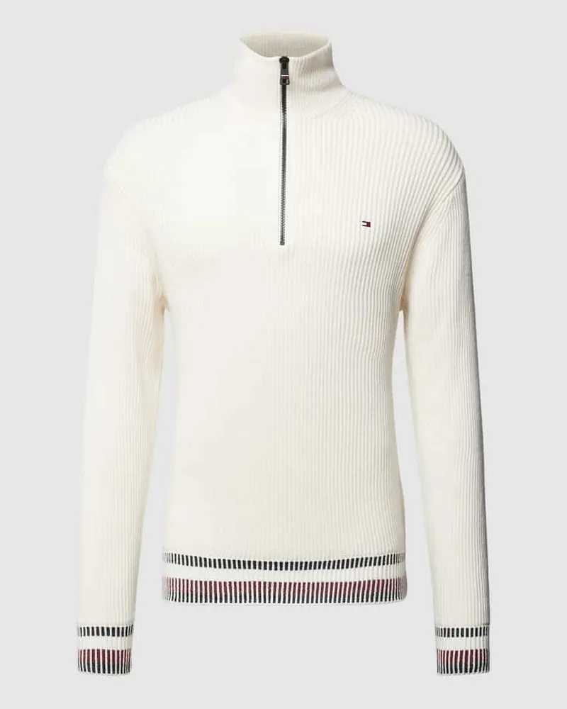 Tommy Hilfiger Strickpullover mit Kontrastbesatz Offwhite