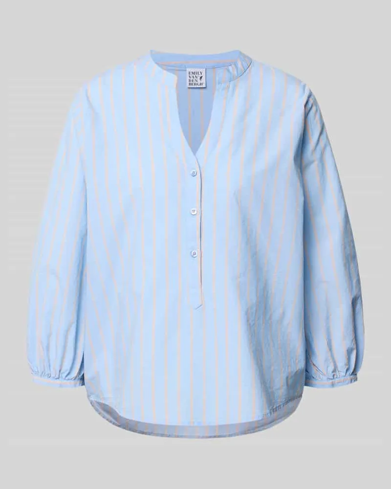 Emily van den Bergh Regular Fit Bluse mit V-Ausschnitt und 3/4-Arm Hellblau