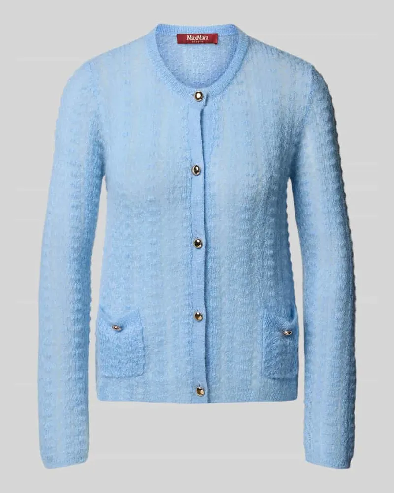 Max Mara Regular Fit Strickjacke aus Mohair-Woll-Mix Modell 'GOLIA Hellblau