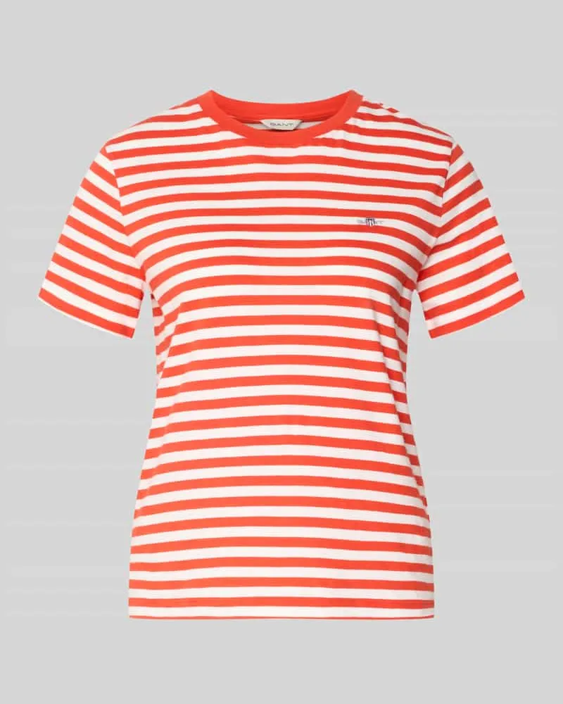 Gant T-Shirt mit Rundhalsausschnitt und Label-Stitching Hellrot