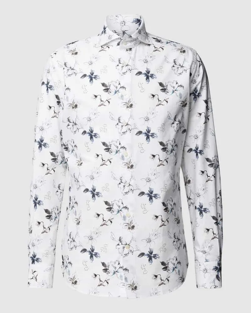 Profuomo Slim Fit Business-Hemd mit floralem Allover-Print Weiss