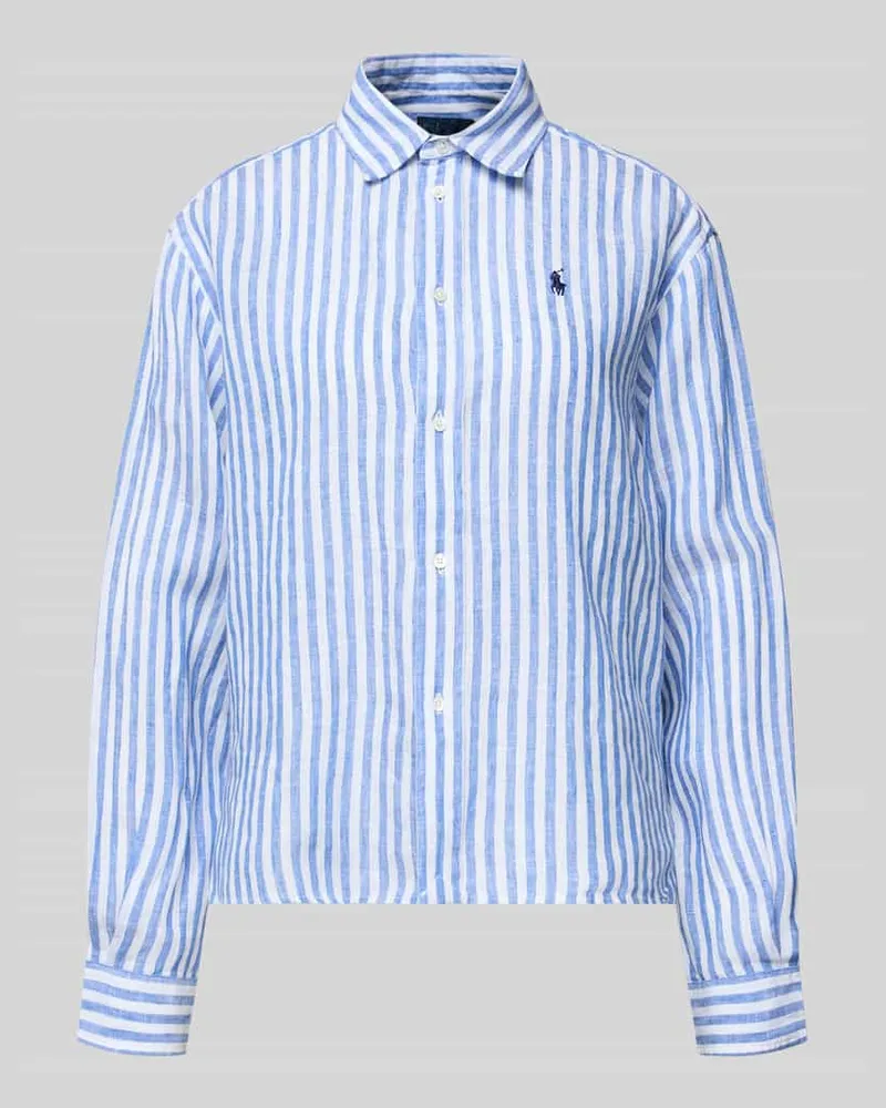 Ralph Lauren Boxy Fit Leinenbluse mit Allover-Muster Bleu