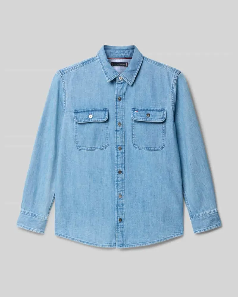 Tommy Hilfiger Regular Fit Jeanshemd aus reiner Baumwolle Blau