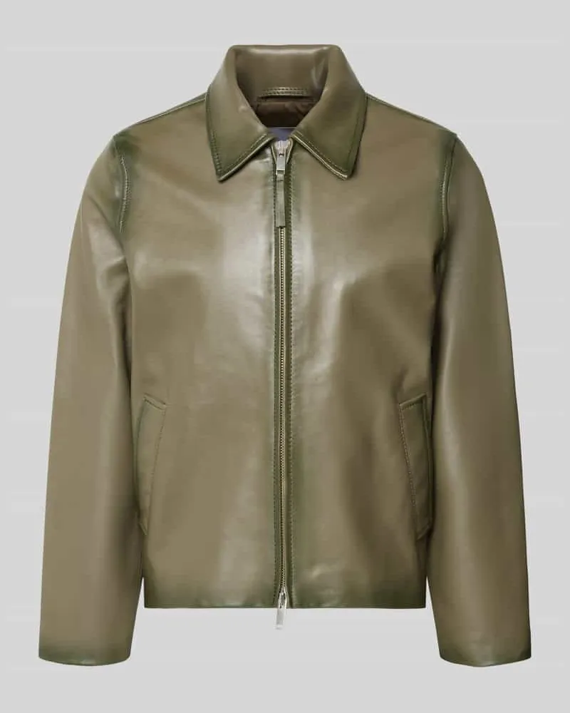 Samsøe & Samsøe Lederjacke mit Zweiwege-Reißverschluss Modell 'Saike Oliv