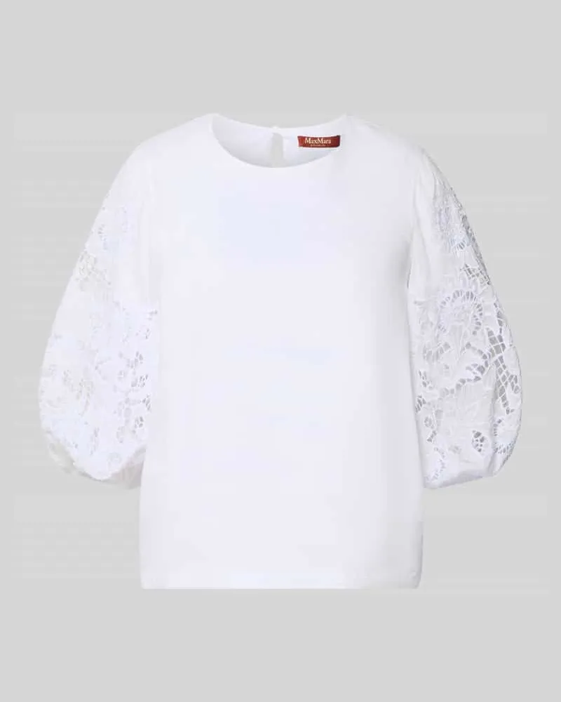Max Mara Regular Fit Bluse mit Lochspitze Modell 'ORDINE Weiss