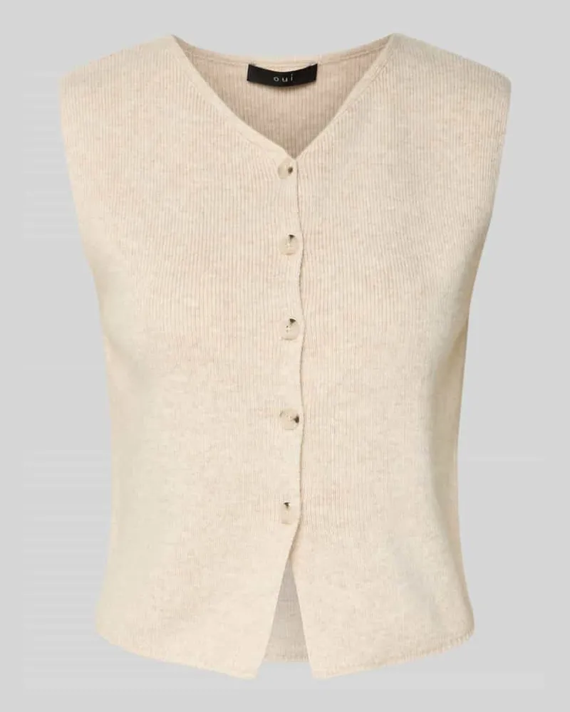 Oui  Strickweste mit V-Ausschnitt Beige