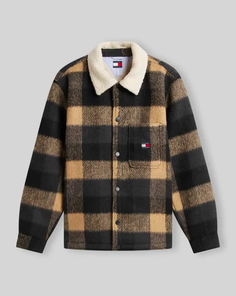 Tommy Hilfiger Oversized Hemdjacke mit Umlegekragen Modell 'TEDDY COLLAR BRUSHED Black