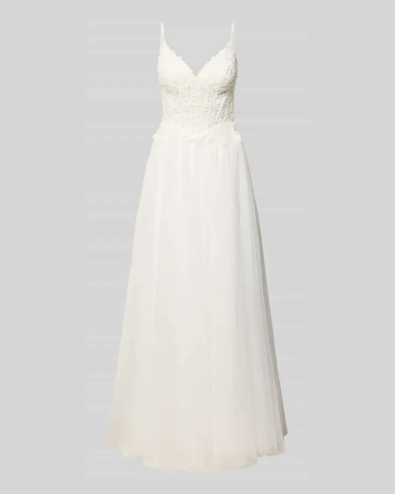 Mascara Abendkleid mit Spaghettiträgern und V-Ausschnitt Offwhite