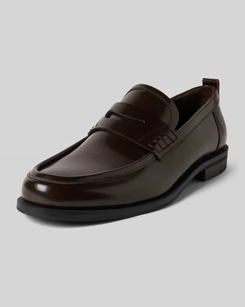 HUGO BOSS Loafer aus Leder mit Pennyloafer-Bündchen Modell 'VARIAN Dunkelbraun