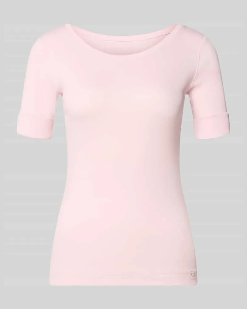 Marc Cain T-Shirt mit Rundhalsausschnitt und Label-Detail Rosa