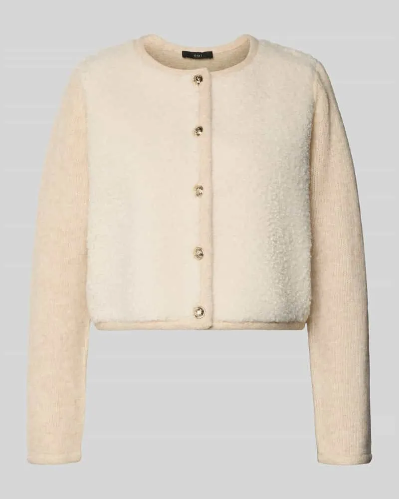 Oui  Strickjacke mit Rundhalsausschnitt und Knopfleiste Offwhite