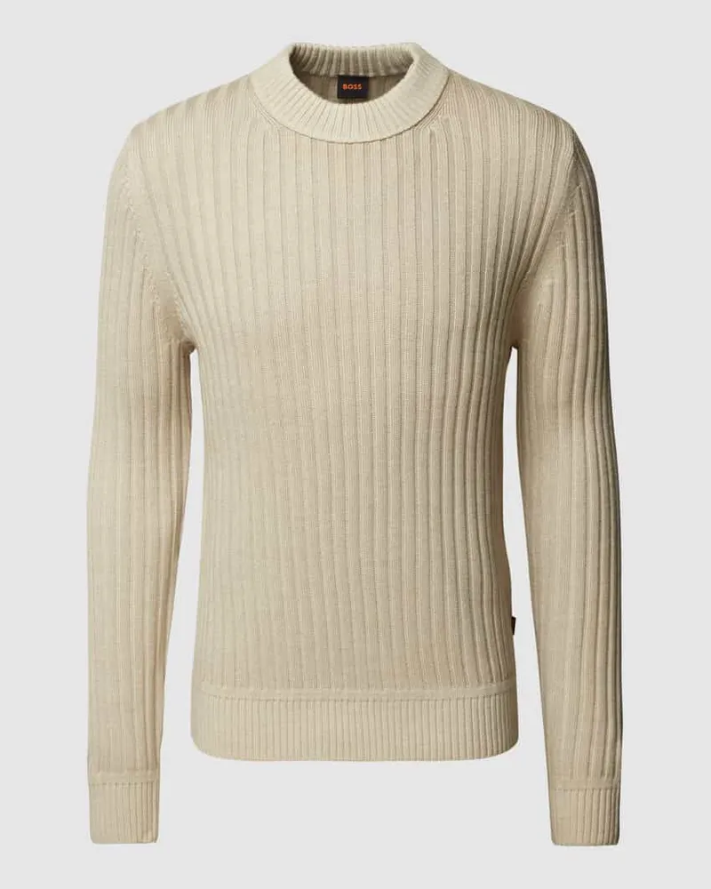 HUGO BOSS Strickpullover in Melange-Optik Modell 'Kriben Beige