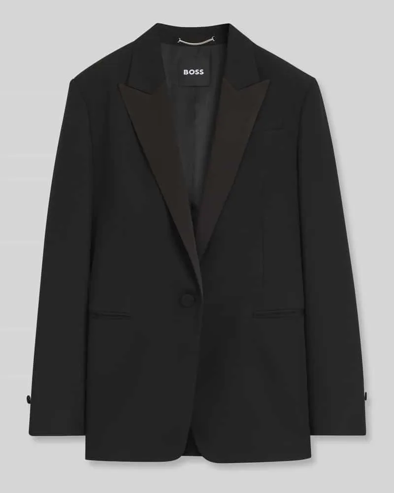HUGO BOSS Regular Fit Longblazer aus Wolle mit Satinrevers Black