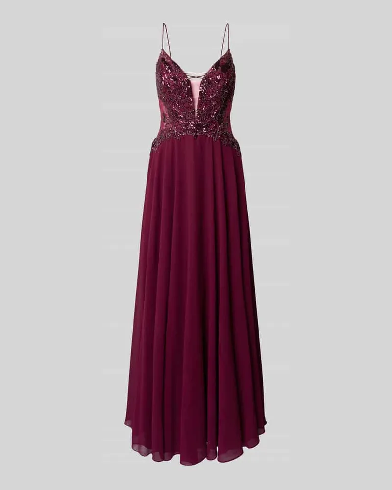 Laona Abendkleid mit Pailletten und Perlen Bordeaux