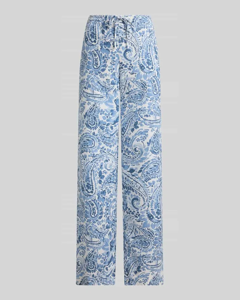 Ralph Lauren Weite Hose aus reinem Leinen mit Allover-Muster Hellblau