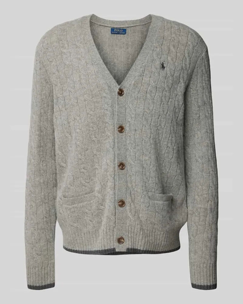 Ralph Lauren Strickjacke mit V-Ausschnitt und Eingrifftaschen Mittelgrau