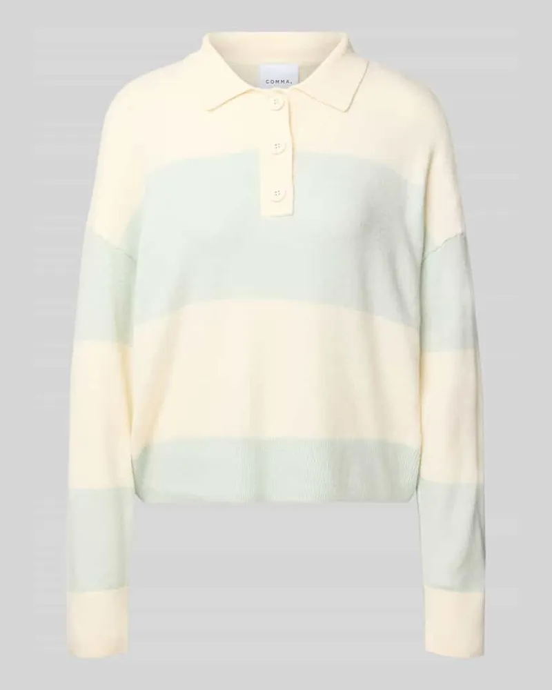 COMMA Strickpullover mit Polokragen Ecru