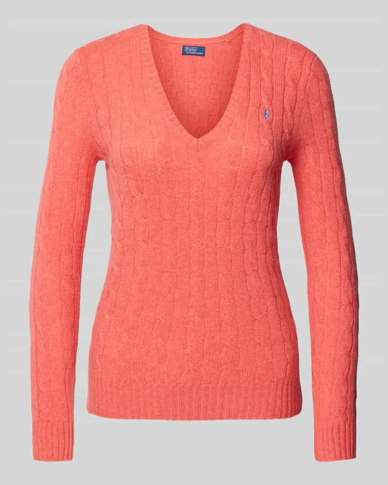 Ralph Lauren Strickpullover aus Wolle-Kaschmir-Mix mit Zopfmuster Hellrot