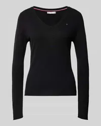 Tommy Hilfiger Pullover mit abgerundetem V-Ausschnitt Modell 'SOFT WOOL Black