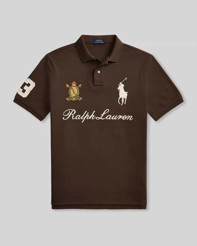 Ralph Lauren Regular Fit Poloshirt aus reiner Baumwolle mit Patches und Stitchings Mittelbraun