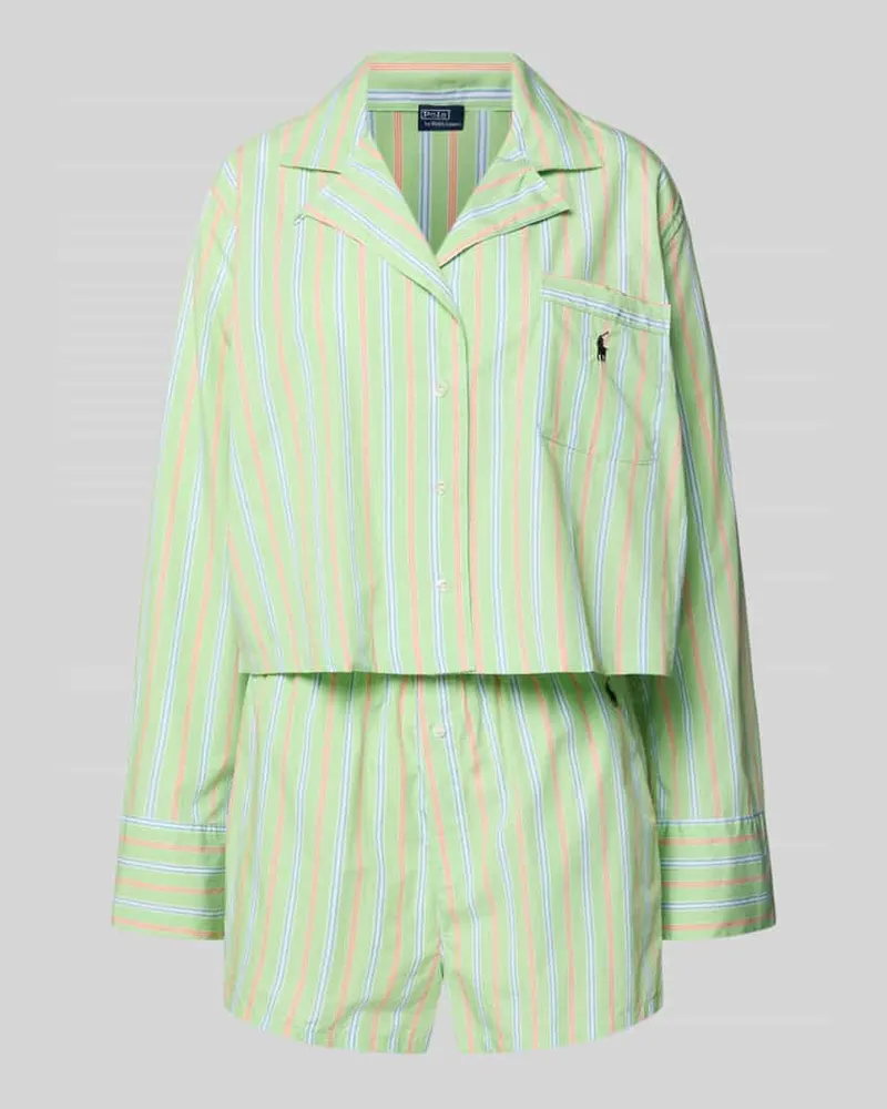 Ralph Lauren Comfort Fit Pyjama aus reiner Baumwolle Modell 'SHIRTING STRIPES Hellgruen