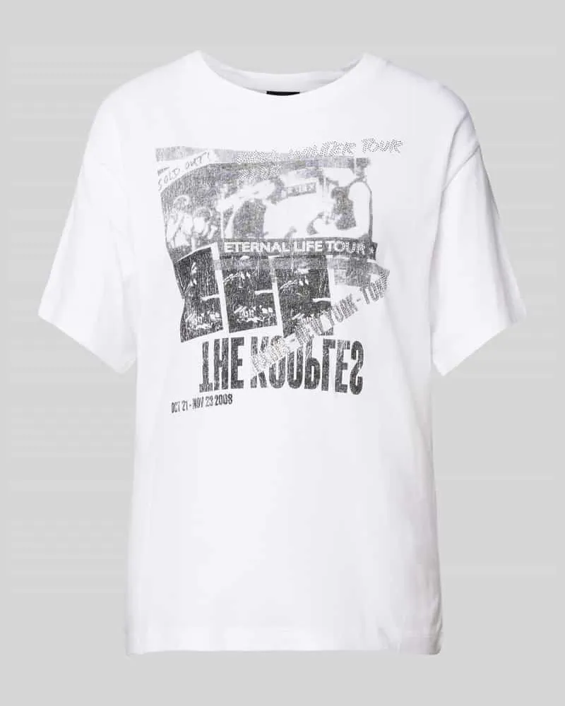The Kooples T-Shirt mit geripptem Rundhalsausschnitt Weiss