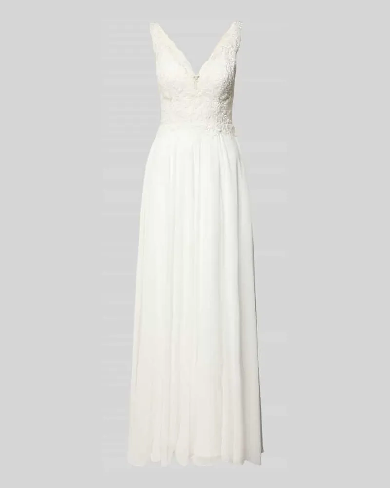 Mascara Brautkleid mit floralem Stitching Ecru