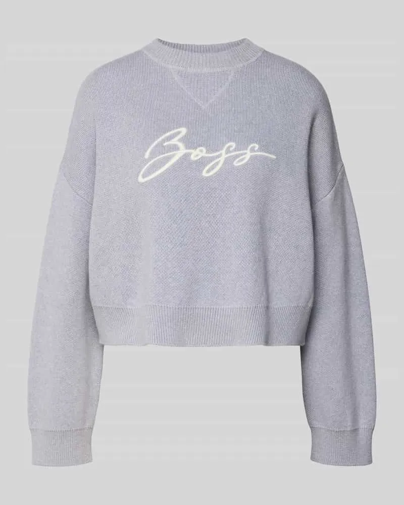 HUGO BOSS Relaxed Fit Strickpullover aus reiner Baumwolle Modell 'FINEVRA Hellgrau