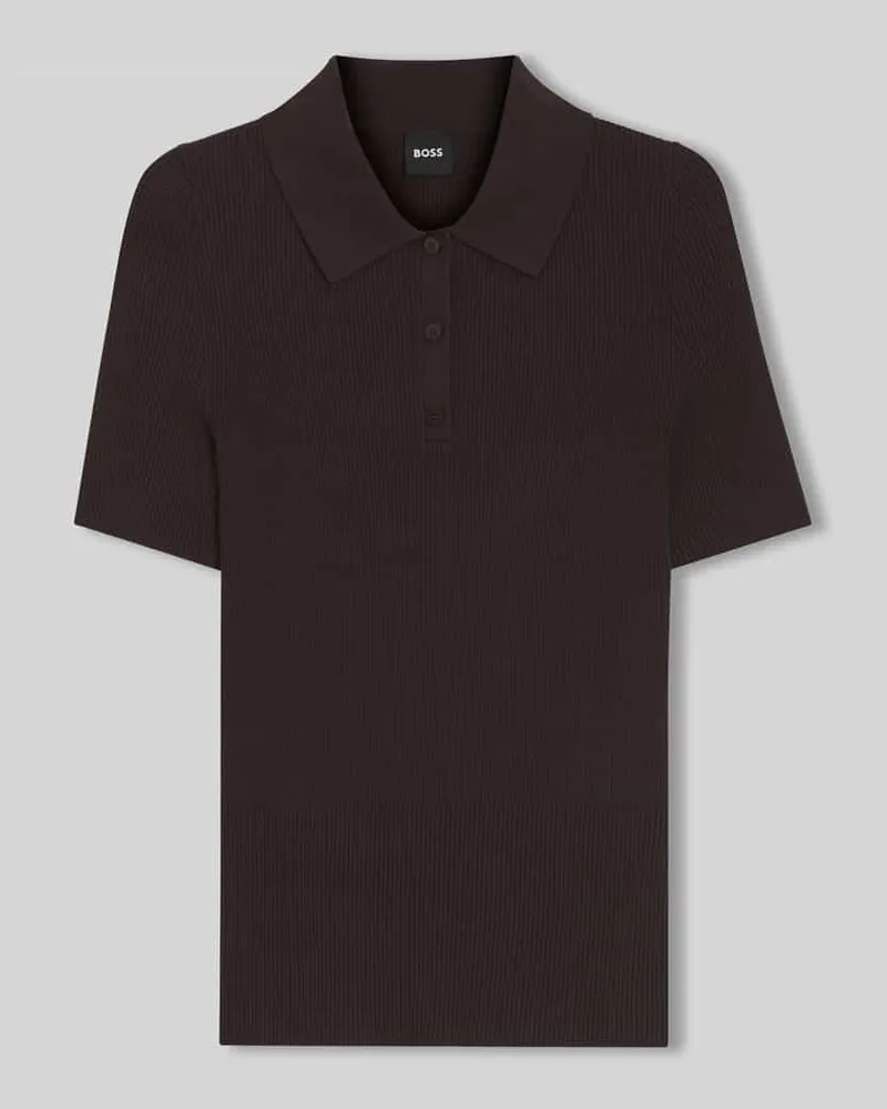 HUGO BOSS Slim Fit Poloshirt aus Rippstrick Dunkelbraun