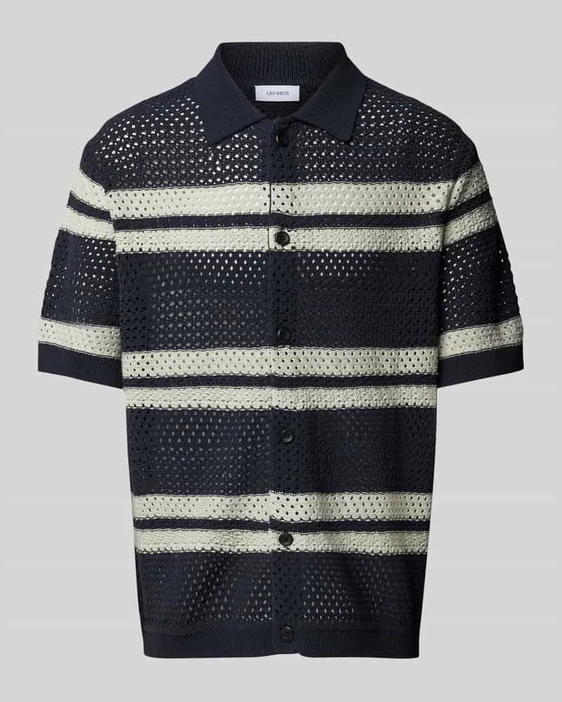 LES DEUX Regular Fit Freizeithemd mit Lochmuster Modell 'Gianni Dunkelblau