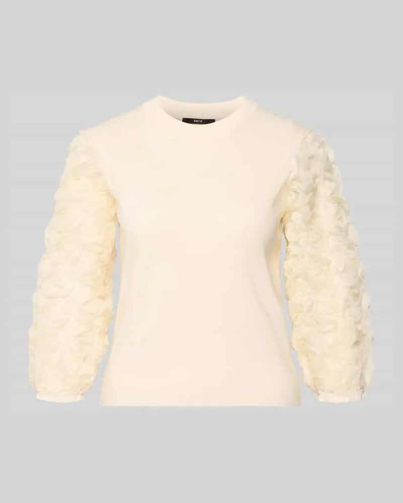 ZERO Strickshirt aus Viskose-Mix mit floralen Applikationen Ecru