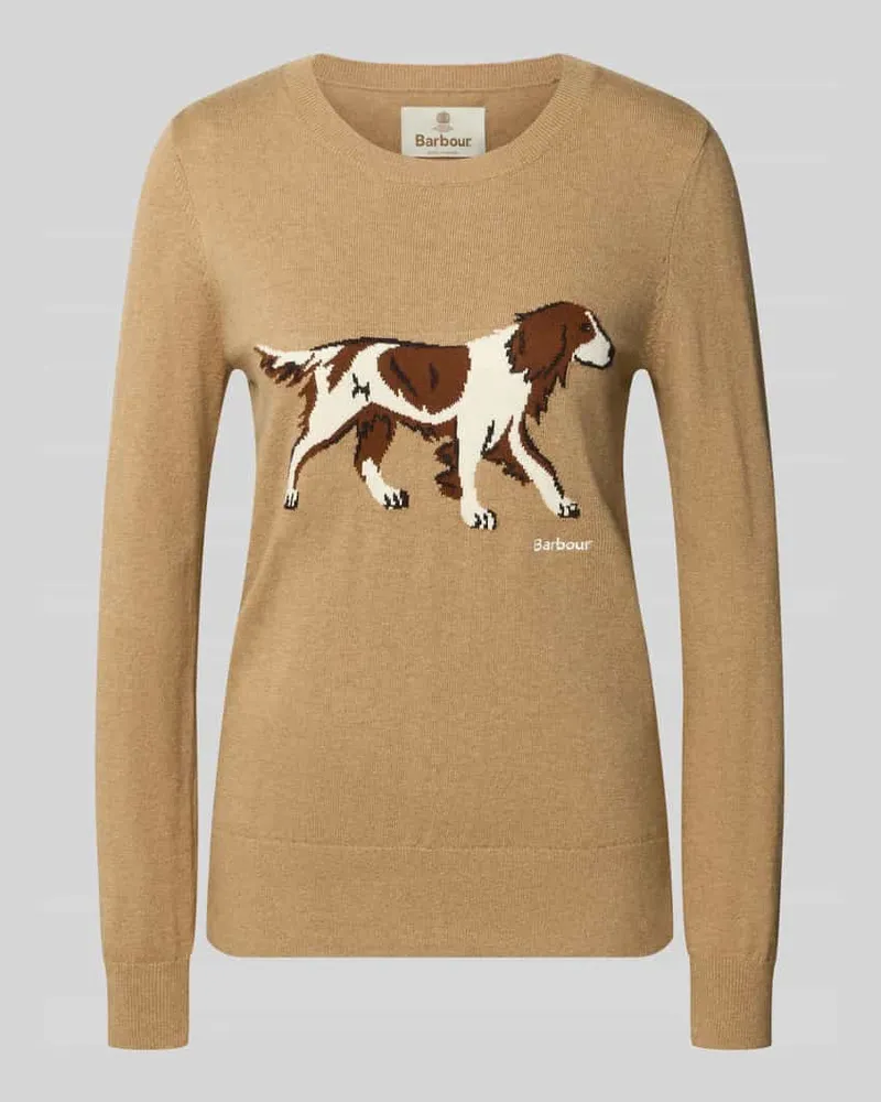 Barbour Pullover aus reiner Wolle mit Hundemotiv Beige