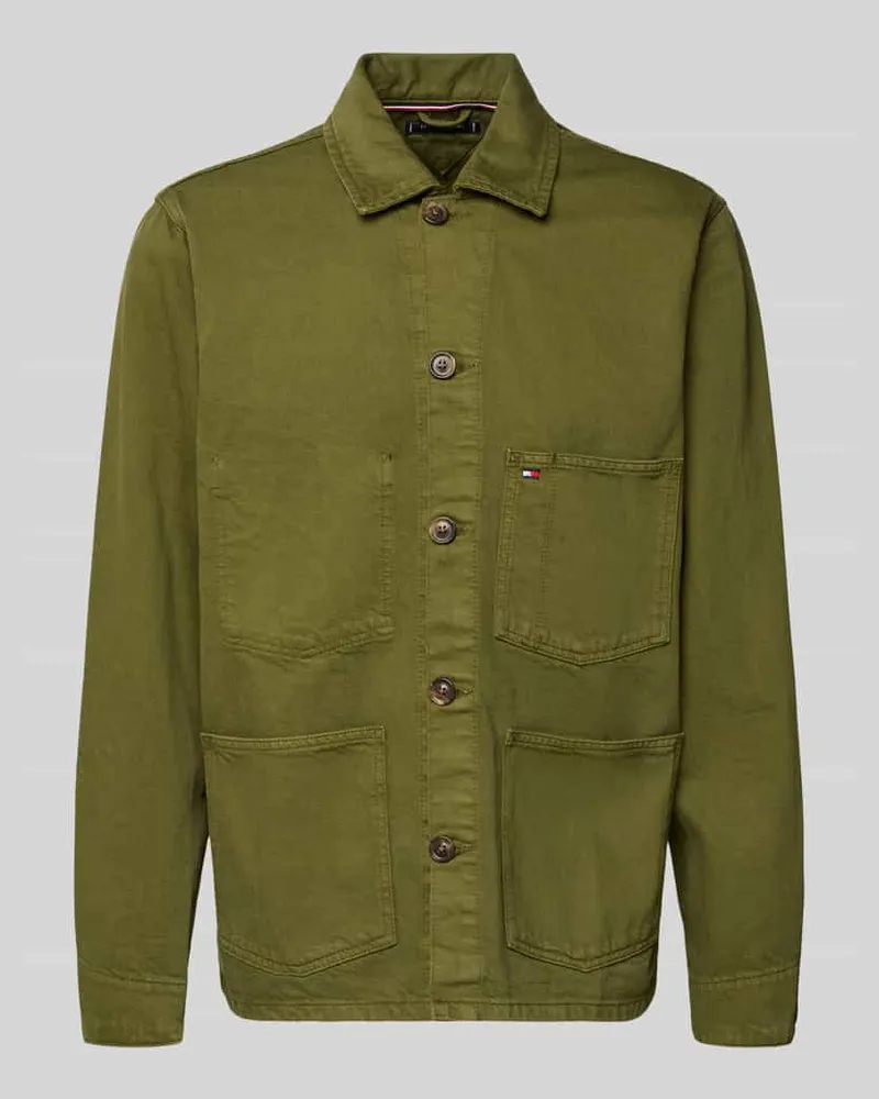 Tommy Hilfiger Regular Fit Hemdjacke aus reiner Baumwolle Oliv