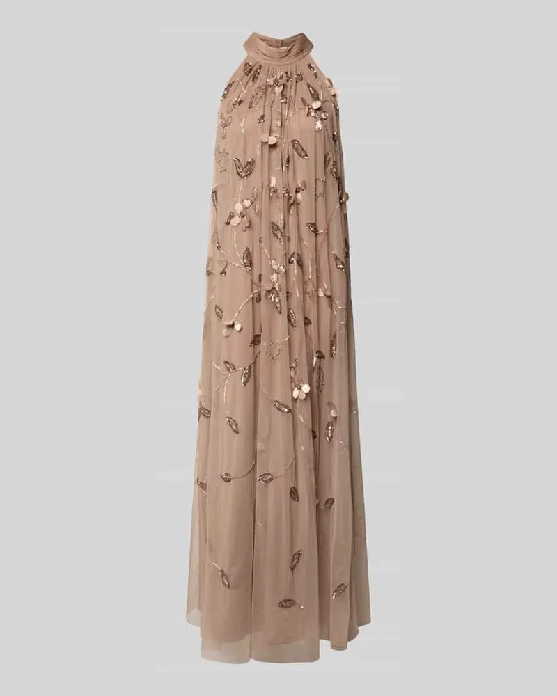 Adrianna Papell Relaxed Fit Maxikleid mit floralem Allover-Pailettenbesatz Hellbraun