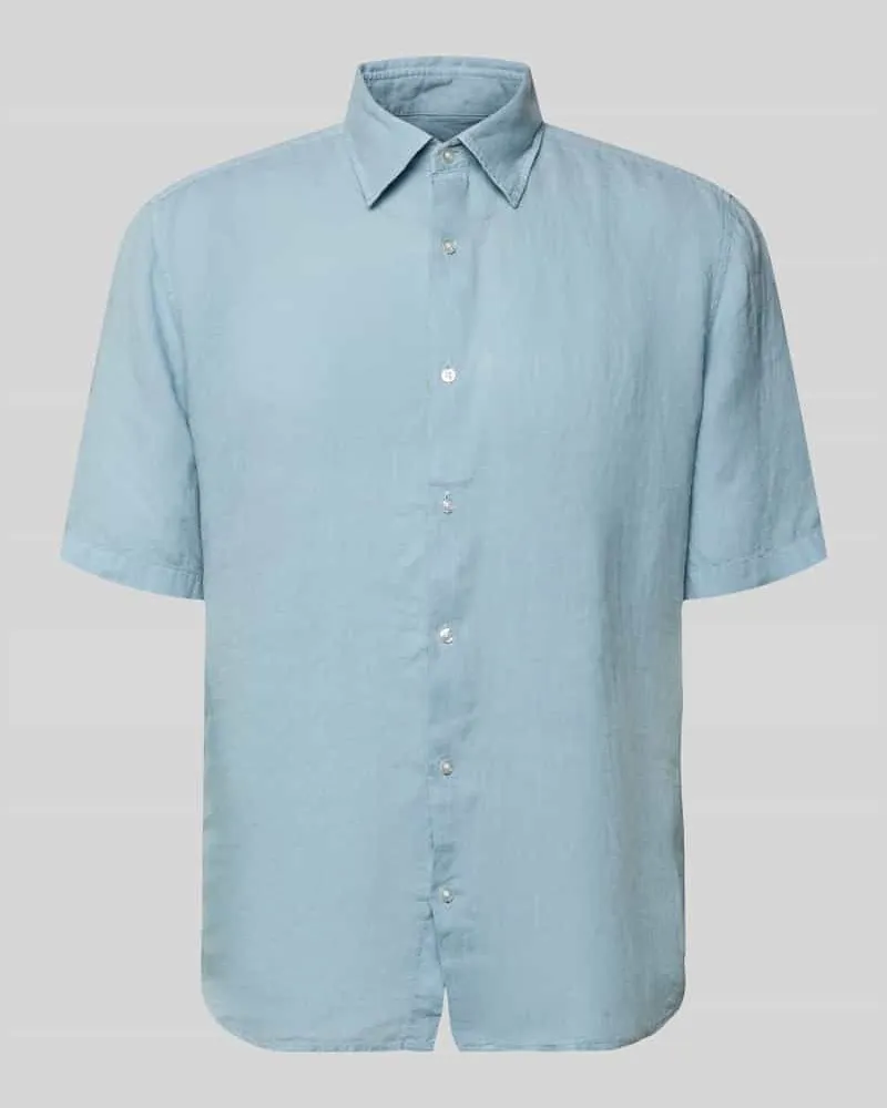 HUGO BOSS Regular Fit Freizeithemd aus reinem Leinen Modell 'RASH Hellblau
