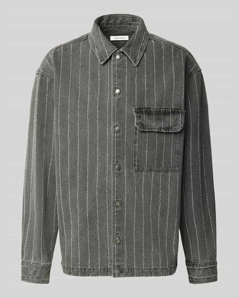 Wood Wood Regular Fit Hemdjacke aus reiner Baumwolle Modell 'David Anthrazit