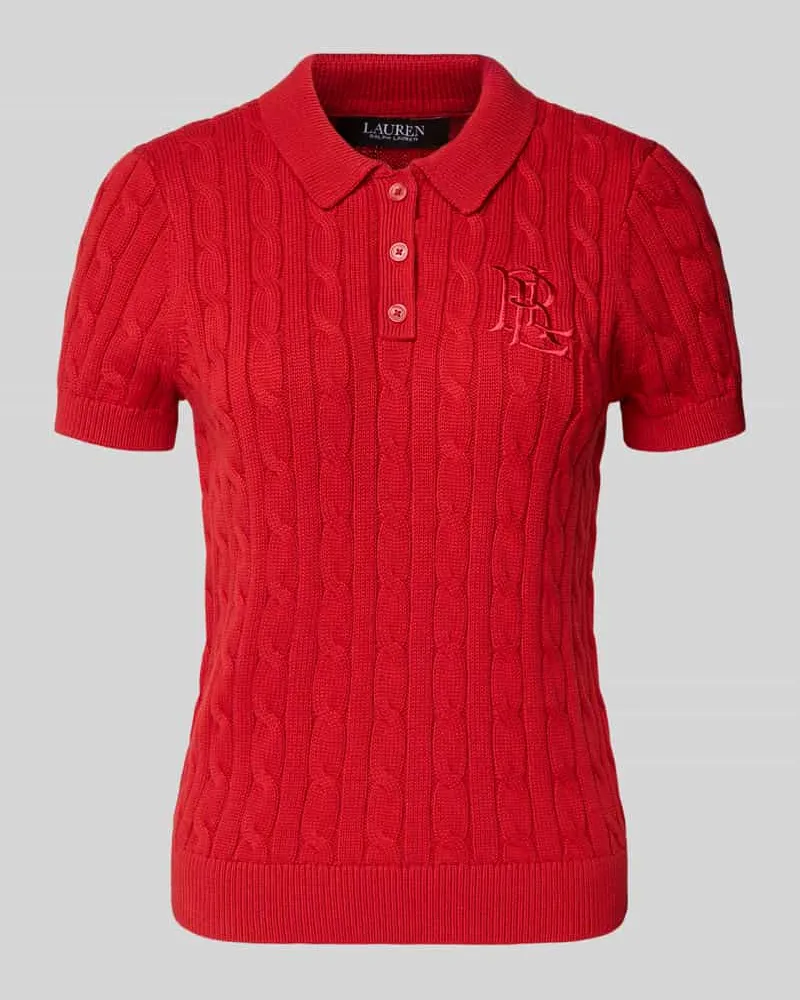 Ralph Lauren Strickshirt mit Zopfmuster und Polokragen Modell 'NATRISSA Rot