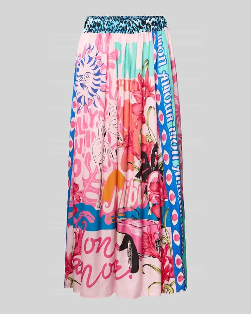 Miss Goodlife Midirock aus Viskose mit elastischem Bund Rosa