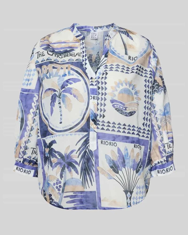 Emily van den Bergh Regular Fit Bluse im Allover-Look mit 3/4-Arm Bleu